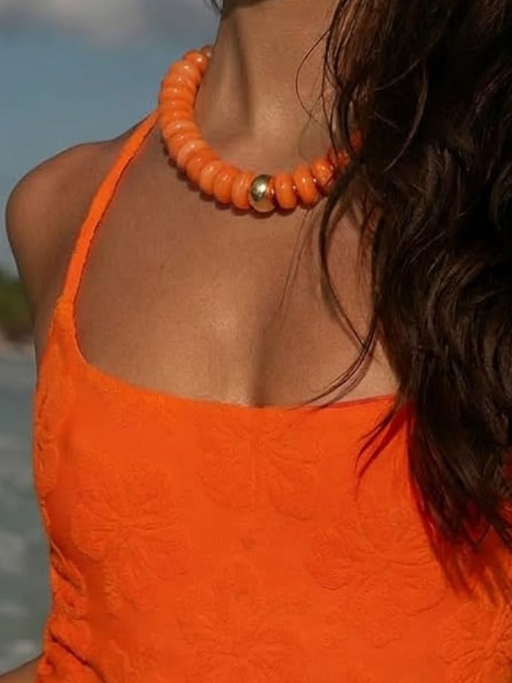 Tangerine Bright Orange Beaded Necklace - Picture 1 of 3